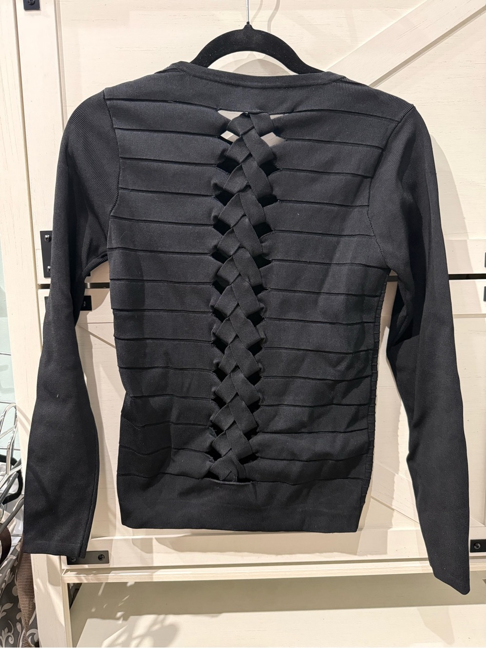 Parker Black Long-Sleeve Knit Top with Braided Back - S